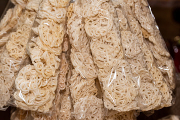 Close up of Bali's traditional snack krupuk in a plastic bag