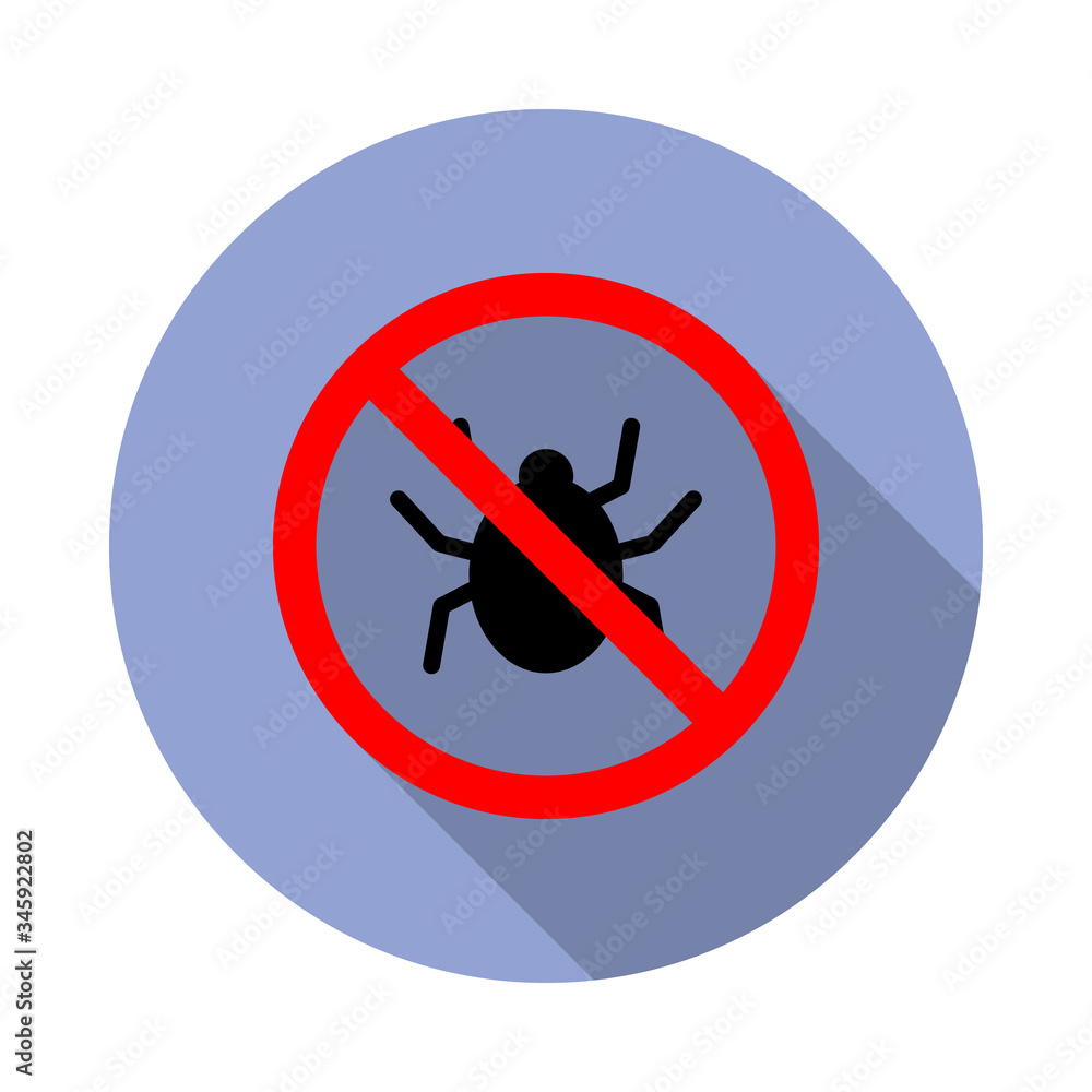 Poster bug forbidden long shadow icon. Simple color vector of ban icons for ui and ux, website or mobile application