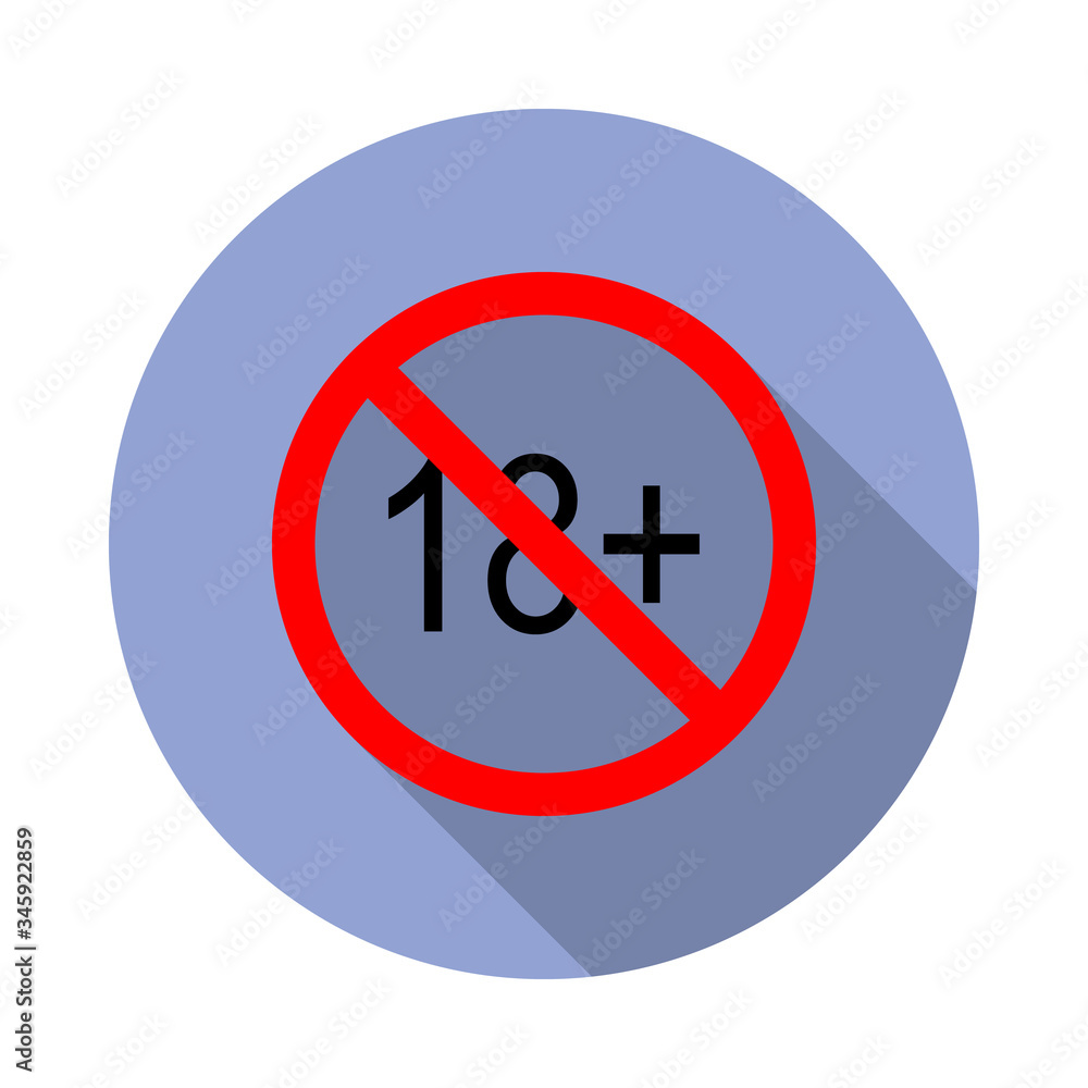 Poster forbidden over 18 years age long shadow icon. simple color vector of ban icons for ui and ux, websit