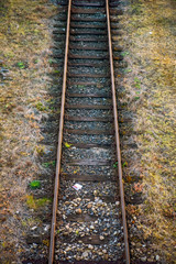 Top view of single train rail, track view from above