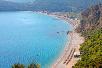 Fototapeta premium Aerial view of Adriatic Sea coast , Famous Jaz Beach in Montenegro
