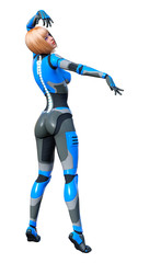 3D Rendering Female Robot on White