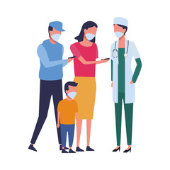 doctor female with family using face mask for covid19