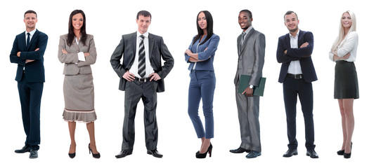 Collage of mixed age group of focused business professionals