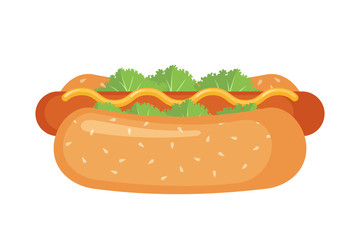 Hot dog icon in flat style isolated on white background.