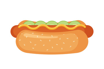 Hot dog icon in flat style isolated on white background.