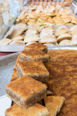 Traditional cataif sweet dessert delights, pastry during hotel brunch buffet