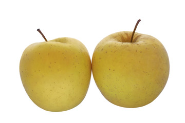  two yellow apple fruits on a white background
