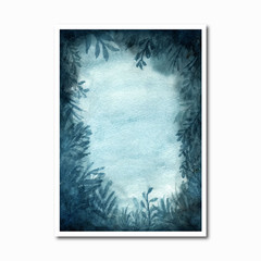 abstract watercolor forest background with blue flowers