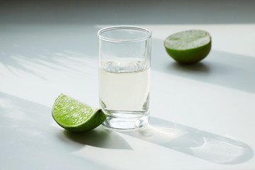 tequila and lime in sunny Day. still life