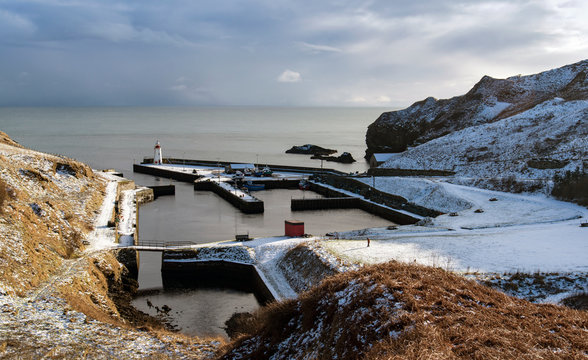 lybster winter harbour scene