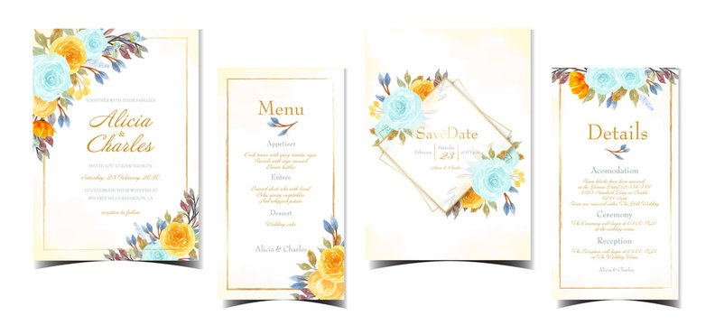  set of abstract wedding invitation card with flowers