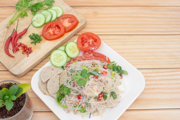Spicy Glass Noodle Salad(Yum Woon Sen) thai food.