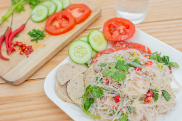 Spicy Glass Noodle Salad(Yum Woon Sen) thai food.