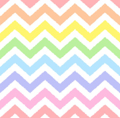 Rainbow seamless zigzag pattern, vector illustration. Chevron zigzag pattern with colorful lines. Kids pastel rainbow geometric background with rough lines