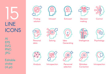 Mental activity color linear icons set