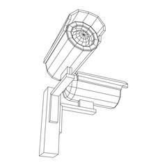 Modern video camera. Webcam viewing area. Safety, security concept. Wireframe low poly mesh vector illustration.