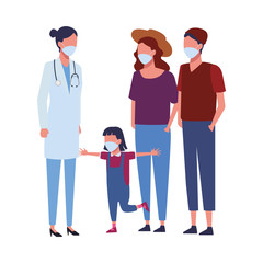 doctor female with family using face mask for covid19