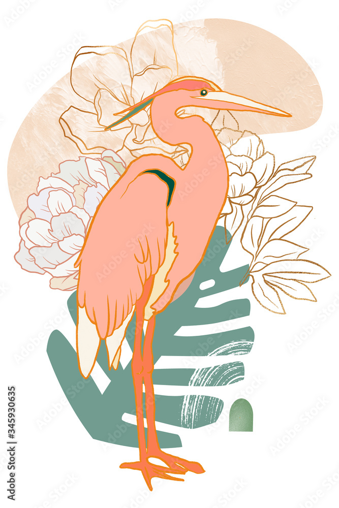 Poster summer composition with abstract shapes and elements of nature on the white isolated background. pri