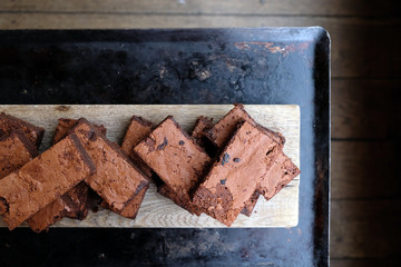 Delicious stack of homemade mouthwatering chocolate brownies