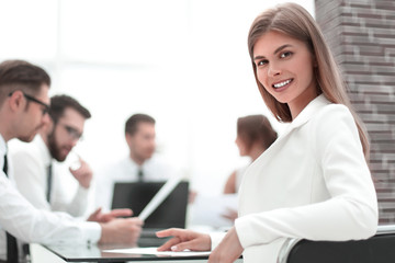 Fototapeta premium young employee sitting at his Desk in the office