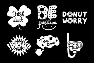 Positive Posters Donut Worry Hand Drawn Set Quote