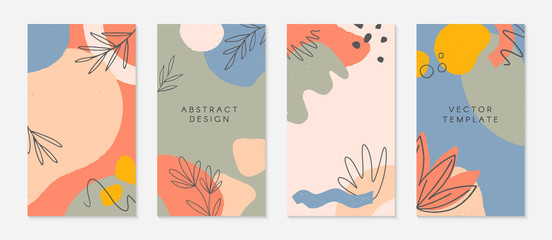 Fototapeta na wymiar Bundle of creative stories templates with copy space for text.Modern vector layouts with hand drawn organic shapes and textures.Trendy design for social media marketing,digital post,prints,banners.