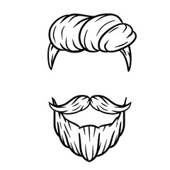 Fashionable men's haircut. element of head of hipster. Hair and beard. Fashion and style. Hand-drawn illustration