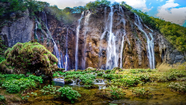 Big Waterfall In Plitvice Lakes National Park