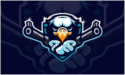 Eagle head holding two gun, tactical team, Airsoft gun or Paintball club logo. Design element for company logo, label, emblem,apparel or other merchandise. Scalable and editable Vector illustration