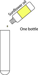 Chemical experiment for children. Bubbles in a test tube. Stage 2/5. Adding one bottle of sunflower oil to a test tube.