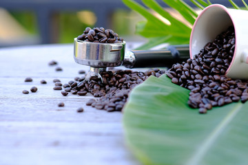 coffee beans on a wooden table