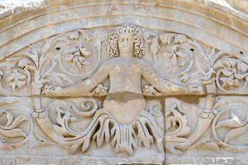 The ruins of the ancient antique city of Ephesus the library building of Celsus, the amphitheater temples and columns. Candidate for the UNESCO World Heritage List 
