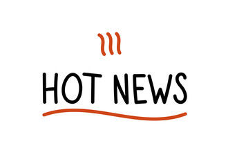 Fototapeta premium Hot news. Handwritten lettering illustration. Black vector text element and fire icon. Simple marker style