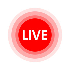 Live Stream sign. Red symbol, button of live streaming, broadcasting, online stream emblem.