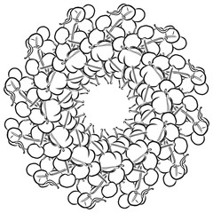 Outline sketch of cherries arranged in a circle