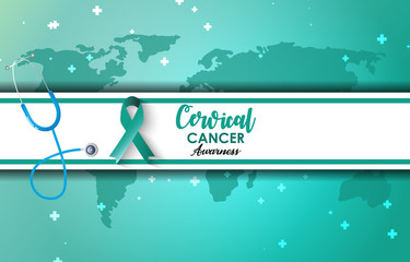 Cervical Cancer Awareness green paper cut butterfly web banner for support and health care. Template for Infographics or Websites Magazines. Flat Cancer Awareness Month. Vector illustration.