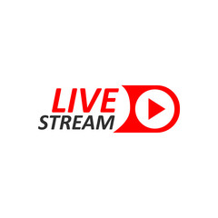Live Stream sign. Red symbol, button of live streaming, broadcasting, online stream emblem.
