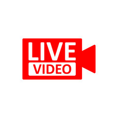 Live Stream sign. Red symbol, button of live streaming, broadcasting, online stream emblem.