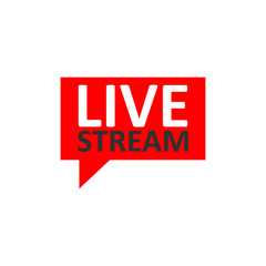 Live Stream sign. Red symbol, button of live streaming, broadcasting, online stream emblem.
