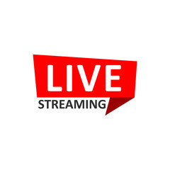 Live Stream sign. Red symbol, button of live streaming, broadcasting, online stream emblem.