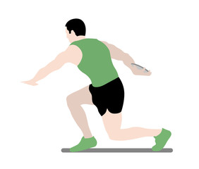 Fototapeta na wymiar Muscled man exercising throwing a plate. Isolated, flat style vector illustration.
