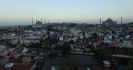 Flying over Istanbul the district of the old city of Topkapi.
