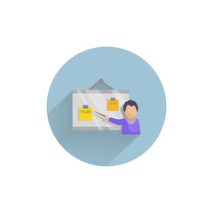 business training flat icon. Speaker at business workshop colorful flat icon with long shadow. training flat icon