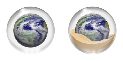 ガラス玉の中の地球／砂に埋もれた地球（影無し）
