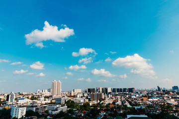 Skyline aerial view the city of Bangkok Thailand, blue sky
