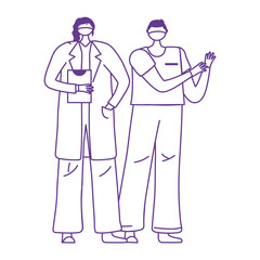 Obraz premium thanks doctors nurses, female physician with medical mask and male professional
