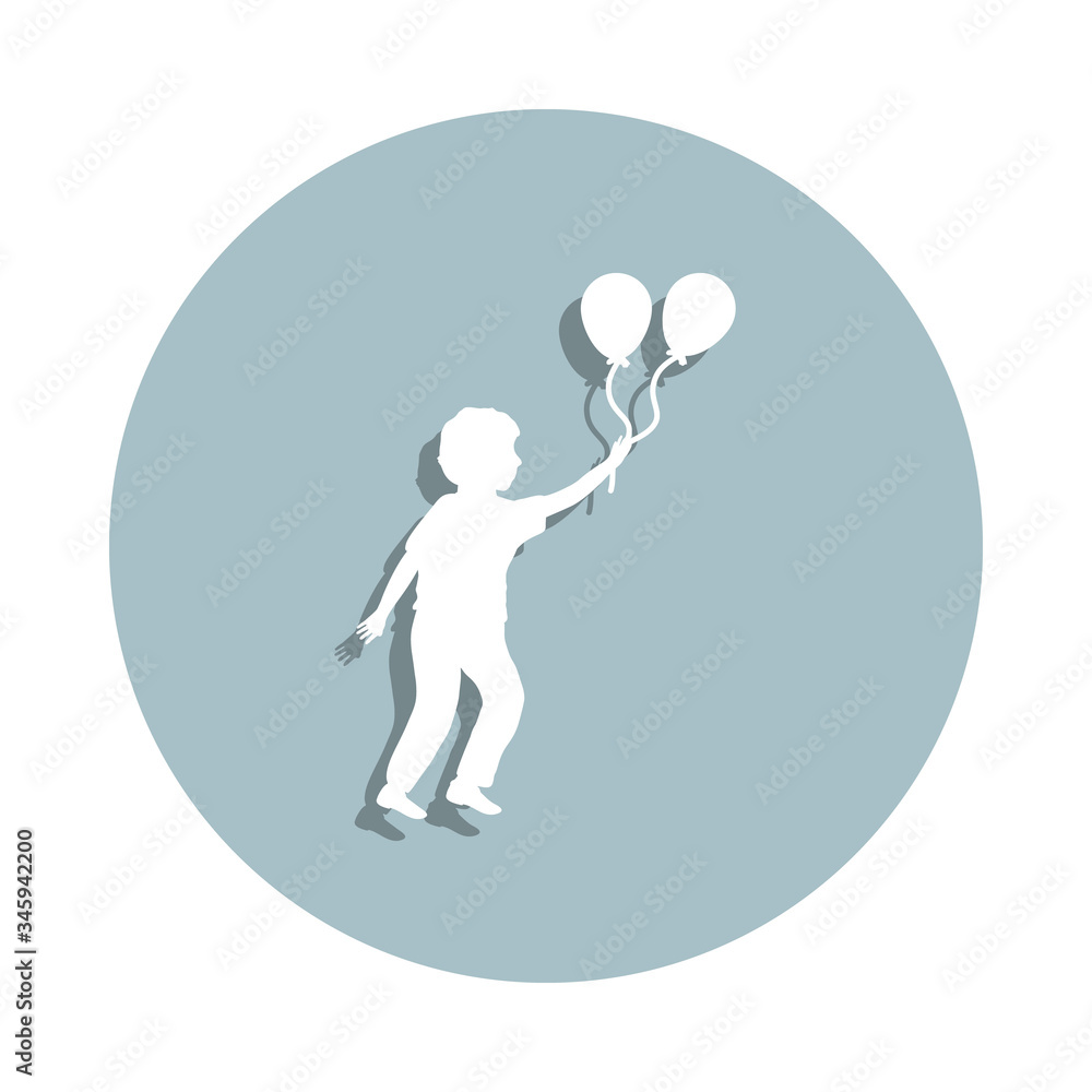 Poster boy running with balloons badge icon. simple glyph, flat vector of children icons for ui and ux, web