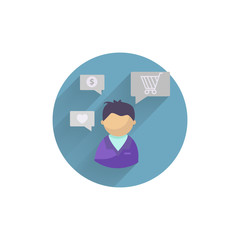 interests flat icon. avatar with interests colorful flat icon with long shadow.