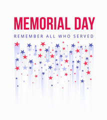 Memorial Day - Honoring All Who Served Poster. American national holiday. Stylistic fireworks from American stars symbols fly up - obrazy, fototapety, plakaty